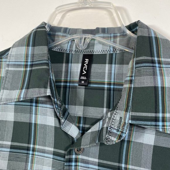 RVCA Brand Button Up Shirt Men's Size Medium Green Gray Plaid Long‎ Sleeve - Picture 3 of 9